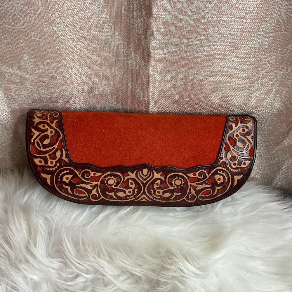 Tooled Leather & Suede Western Clutch